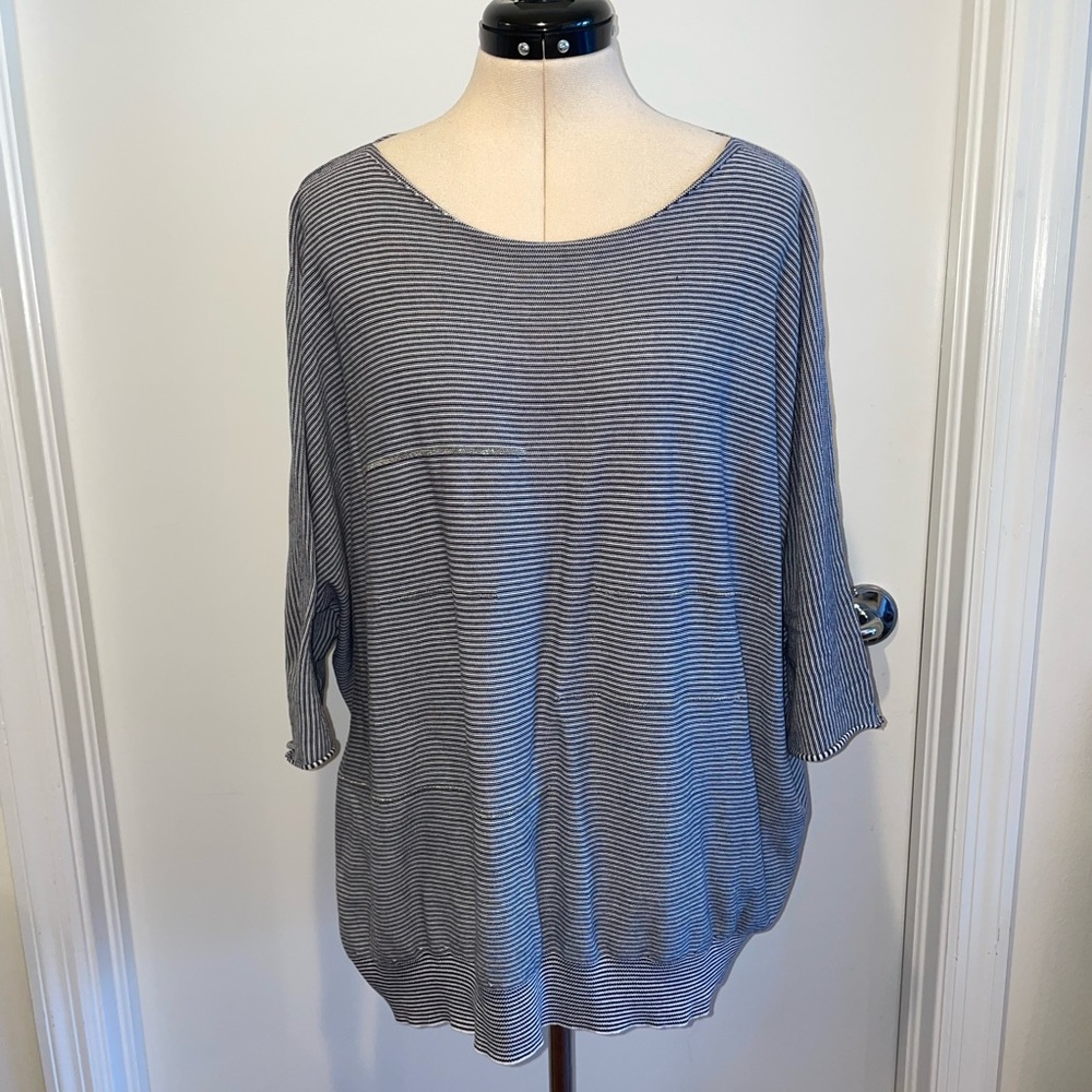 Fabiana Filippi Silver Metal Striped Dolman Sleeve Top Size XL